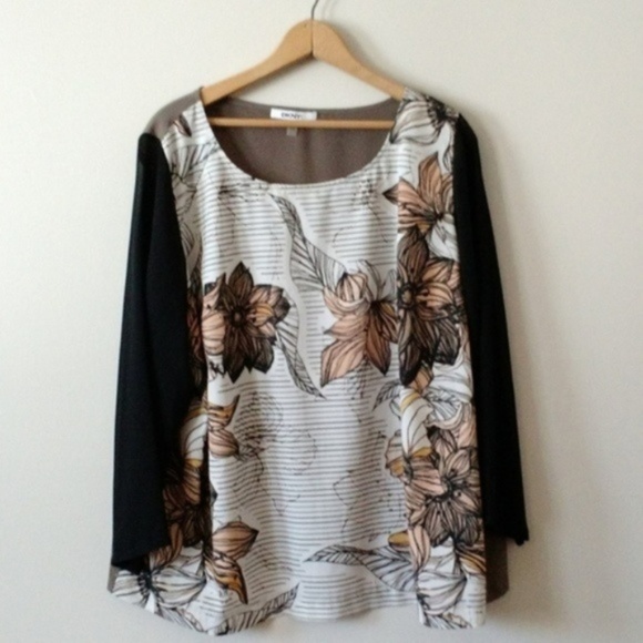 DKNY Floral Blouse Black Neutral Top Sz 2x Plus Size Neutral - Picture 1 of 5